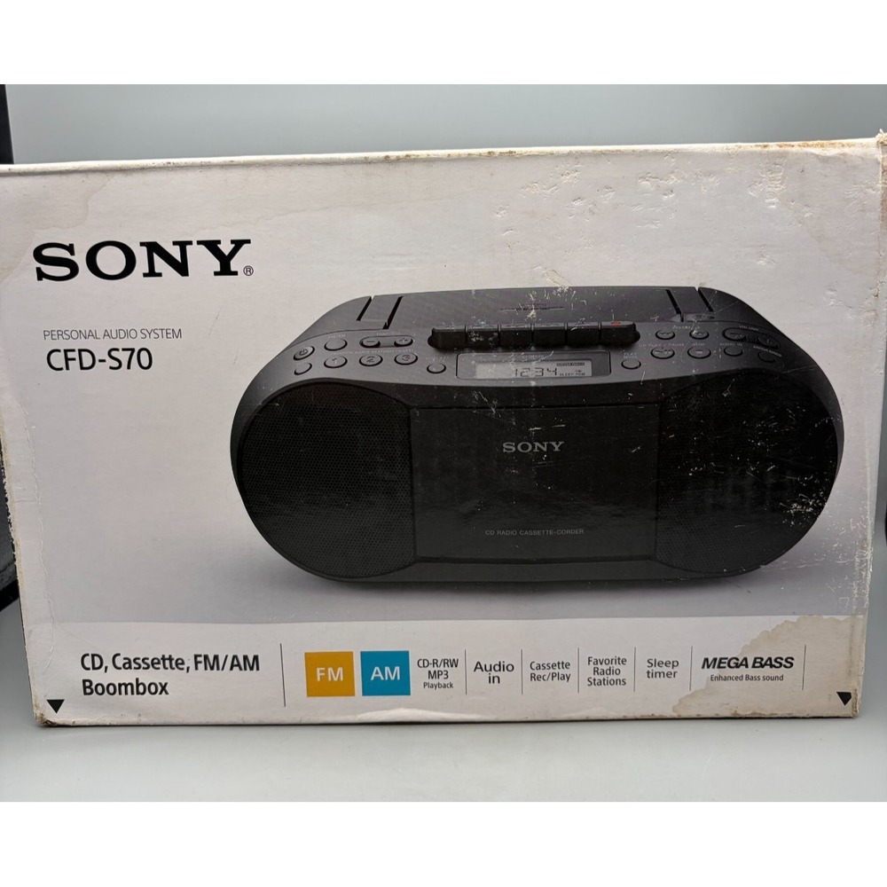 Sony CFD-S70 Portable Boombox AM/FM Radio CD Cassette AUX Black